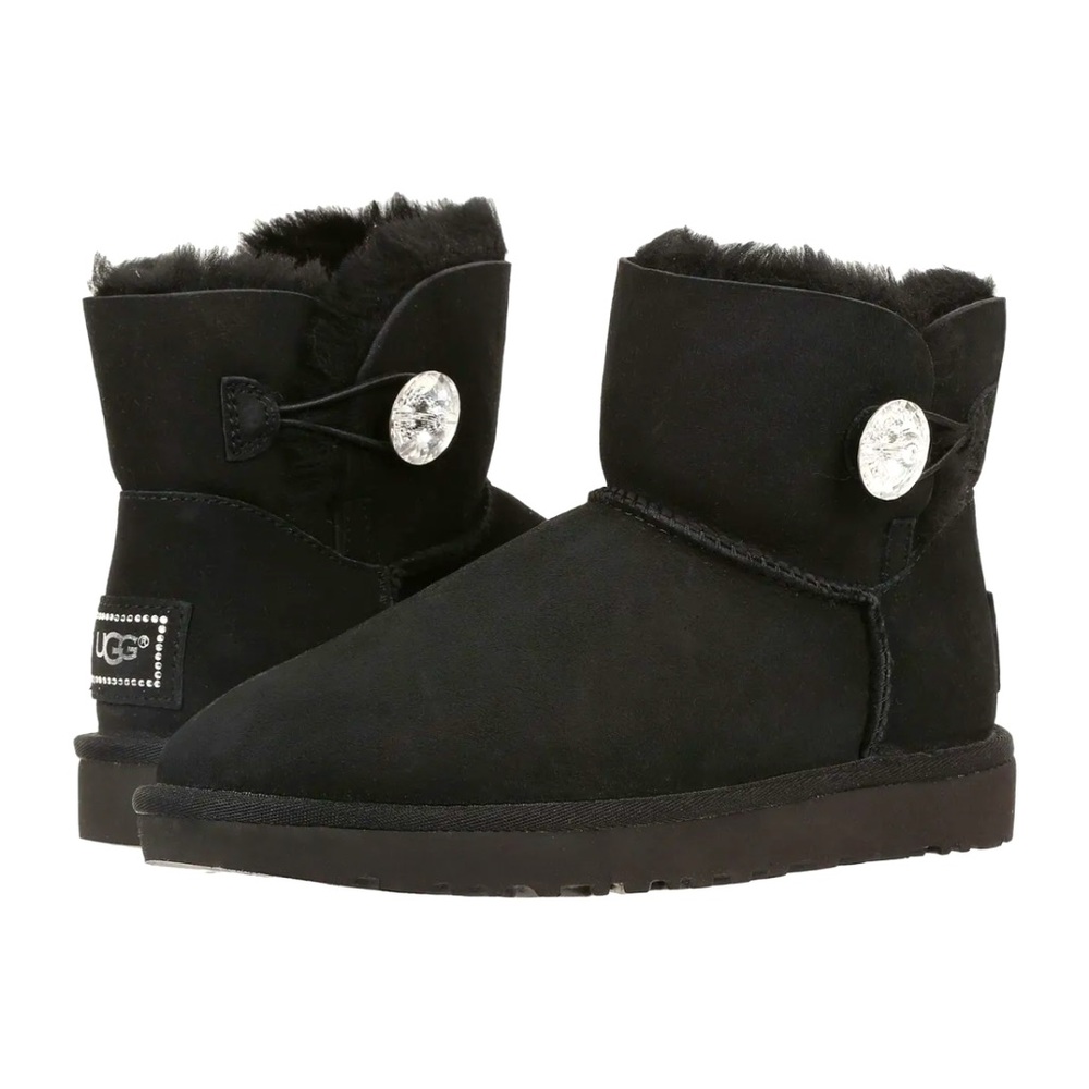 UGG Mini Bailey Button Bling Black with Swarovski crystals Boots US 5
